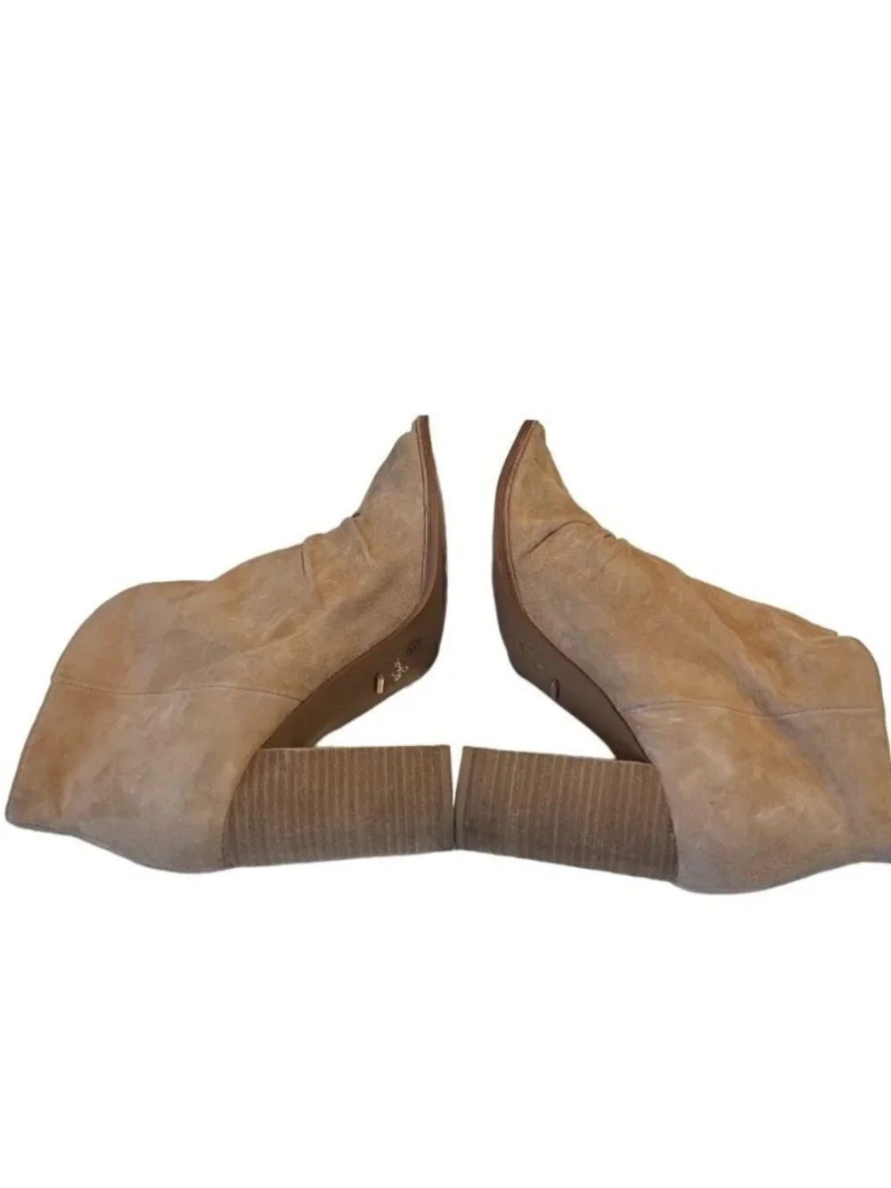 42 Gold Tan Loyalty Suede Open Toe Block Heel Booties Size 10